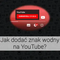 Jak dodać znak wodny na YouTube? Ikona YouTube z przyciskiem subskrypcji i elementami sterowania odtwarzaniem.