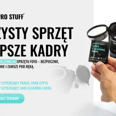 Dłoń trzyma chusteczkę do czyszczenia obiektywu. Zestaw PRO STUFF zapewnia czysty sprzęt i lepsze kadry.