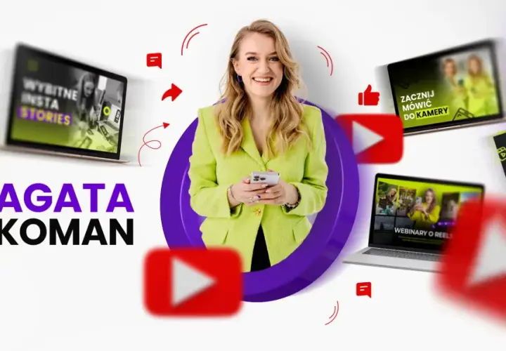 Agata Koman, ekspertka od social mediów, prezentuje swoje kursy online: "Wybitne Insta Stories", "Zacznij mówić do kamery" i "Webinary o Reels".