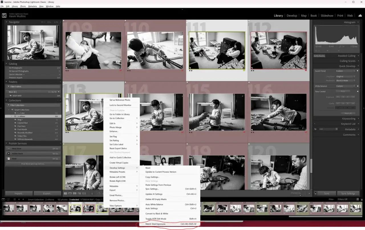 Lightroom Classic: przegląd zdjęć z menu kontekstowego, opcja